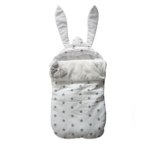 White Baby Sleeping Bag/Sawddle/Blanket with Gray Stars- Bunny Ears & Bow-Fleece